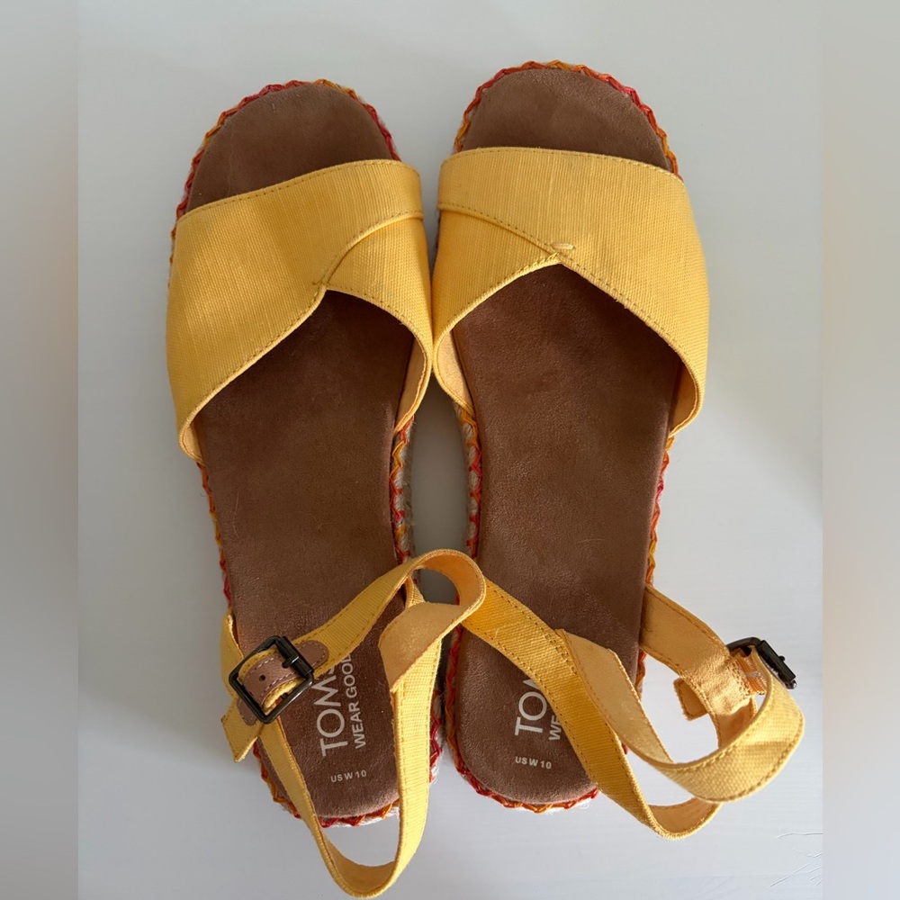 TOMS Yellow Cross-Front Espadrille Sandals with Ankle Strap